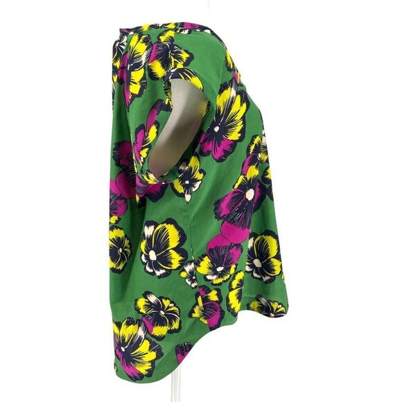 J.Crew Womens Green Floral Print Cap Sleeve Blouse Size 12 EUC Summer Vibes Prep - Picture 5 of 8